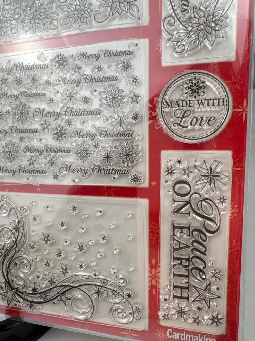 Festive Flourishes 3X Christmas Clear Cling Stamps Merry Sentiments & Patterns